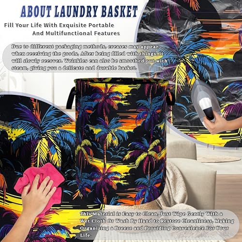 Palm Trees Laundry Basket Oxford Cloth Foldable Hamper 18.9x16.5 Inch - color: Colorful Palm Tree Hawaii Pattern