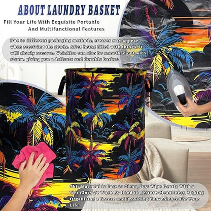 Palm Trees Laundry Basket Oxford Cloth Foldable Hamper 18.9x16.5 Inch - color: Colorful Palm Tree Hawaii Pattern