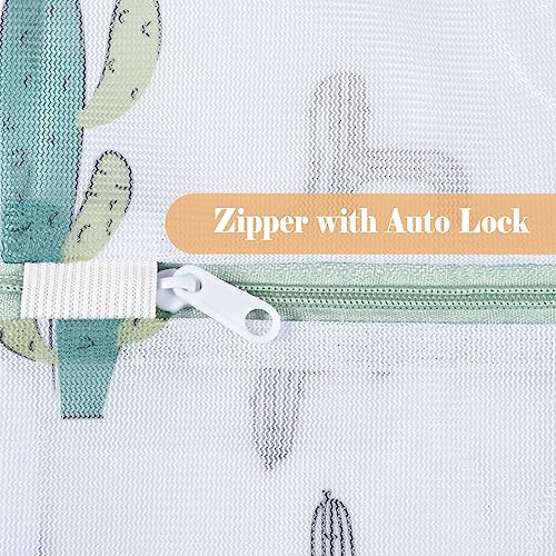 Durable Mesh Zipper Laundry Bags Machine Wash, 5-Piece Cactus Print - color: Cactus