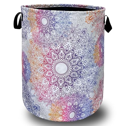 Colorful Mandala Laundry Basket Foldable Oxford Cloth Hamper 18.9"x16.5" - color: Colorful Gradiently Mandala Flowers