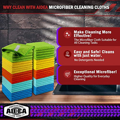 AIDEA Microfiber Cleaning Cloth-800PK, Microfiber Towels for Cars, 12×12" - color: Yellow Blue Green, size: 800PK
