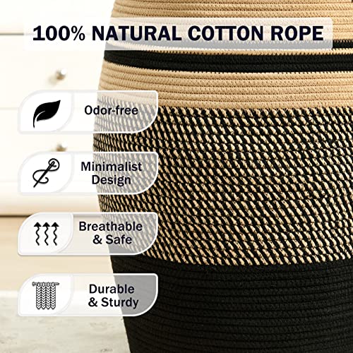 Extra Large Laundry Hamper Basket 105L Woven Blanket Basket, Brown & Black - color: Brown & Black, size: 105L
