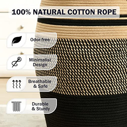 Extra Large Laundry Hamper Basket 105L Woven Blanket Basket, Brown & Black - color: Brown & Black, size: 105L