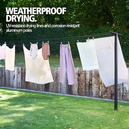 Brabantia Hangout Clothesline with Aluminium Poles 164ft/50m (Black), Washing Line for Outdoor Use, Clothing Line for Airing Laundry