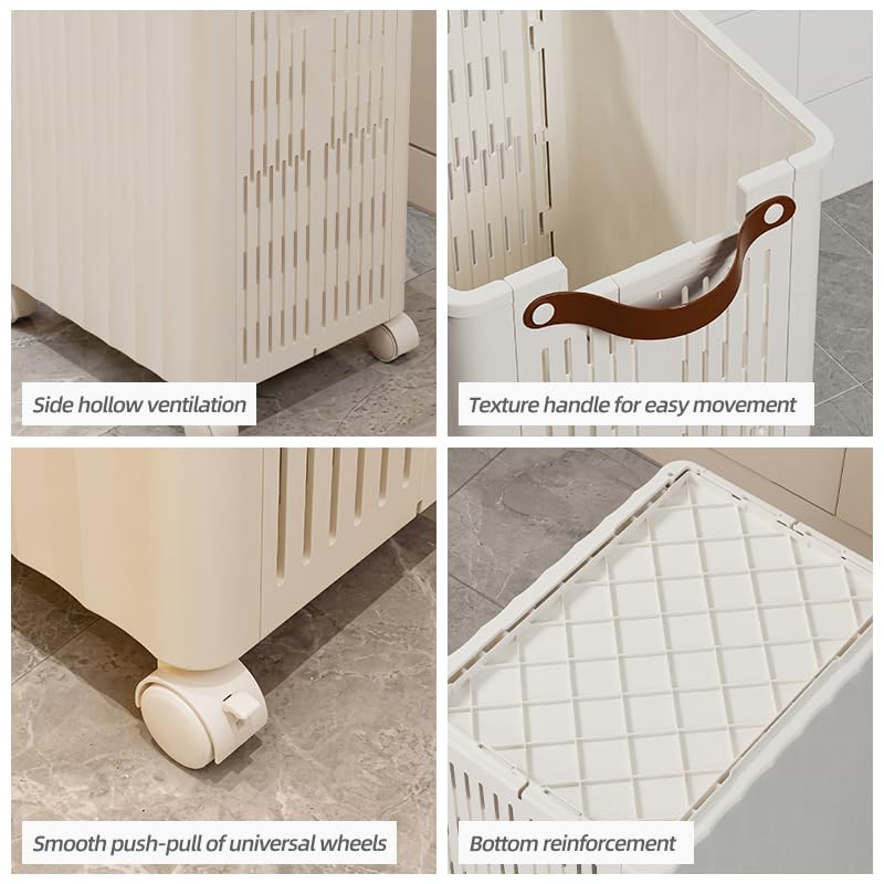 Large Capacity Mop Holder with Wheels, Rolling Broom Storage Organizer On Casters, Heavy Duty Utility Cart for Laundry Room Garage Kitchen Basement, Space Saving Mobile Rack for Cleaning Supplies