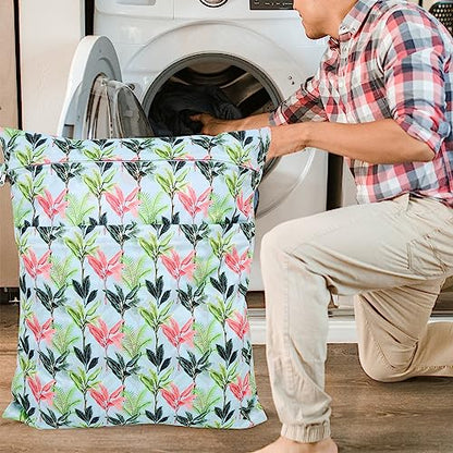 2pcs Travel Waterproof Laundry Bag, Cloth Diaper Wet Dry Bags with Handle & 2 Zipper Pockets, Reusable Washable Dirty Clothes Bag for Baby Adult Travelling Hanging, Bathing Beach Pool Daycare - color: Flowers & Plants