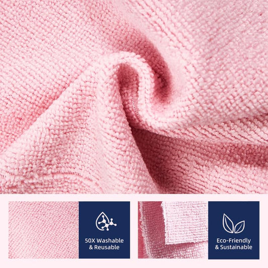 & PLUSH Microfiber Cleaning Cloth Roll - 50 Pack, Tear Away Microfiber Towels, 12" x 12", Reusable, Washable, Streak Free, Ultra Absorbent Dish Rags for Car, Home, Garage or Shop (Pink) - color: Pink