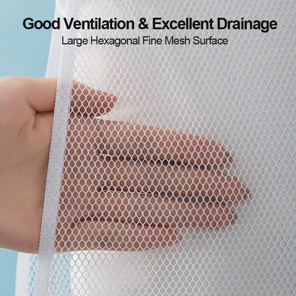 Pillows Drying Rack, Folded Double Layer Mesh Net Bags for Rectangle Square Pillow Cushion Clothes Shoes, Heavy-Duty Hanger Organizer for Outdoor Indoor Dryer, White