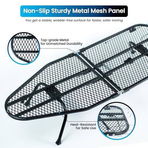 Metal Mesh Panel Tabletop Ironing Board | Foldable Iron Board | Heavy Duty Small Iron Board with Heat Resistant Cover and 100% Cotton 8mm Thicken Pad (Blue) - color: Blue