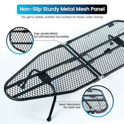 Metal Mesh Panel Tabletop Ironing Board | Foldable Iron Board | Heavy Duty Small Iron Board with Heat Resistant Cover and 100% Cotton 8mm Thicken Pad (Blue) - color: Blue