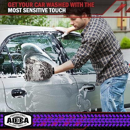 AIDEA Car Wash Mitt Microfiber, 2PK, Car Wash Brush, Grey, 8''X12'' - color: Grey, size: 2PK-8''X12''