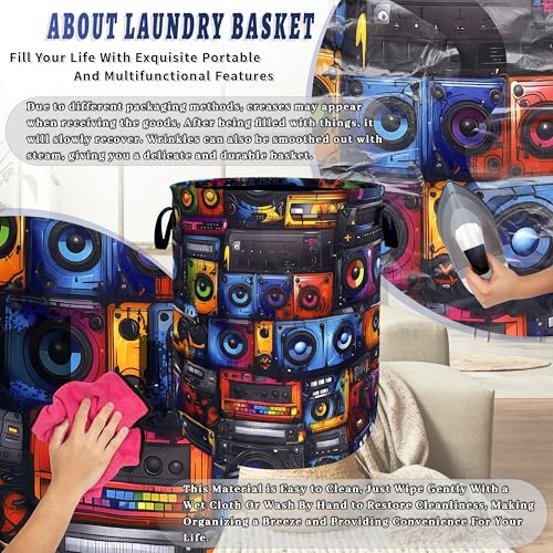 Retro Radio Tape Laundry Basket Oxford Cloth Foldable Hamper 18.9x16.5 Inch - color: Retro Radio Tape Pattern