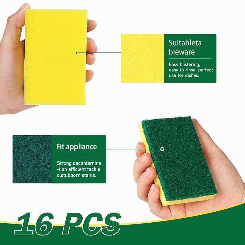 Sponges Kitchen 16 Count, Heavy Duty Scrub Sponges for Cleaning