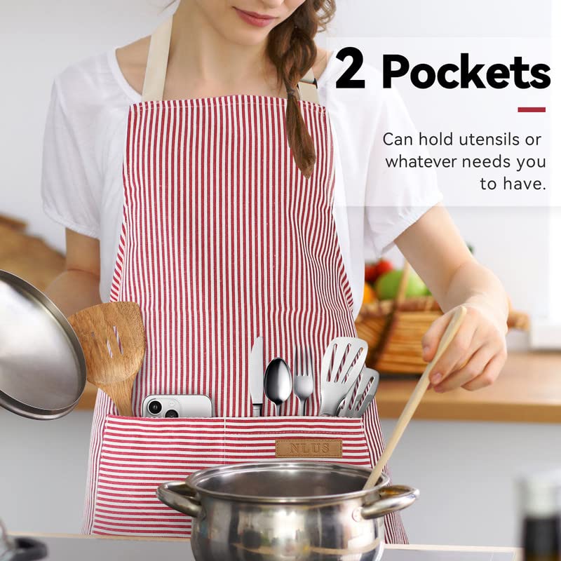 NLUS 2 Pack Kitchen Cooking Aprons, Adjustable Bib Soft Chef Apron with 2 Pockets for Men Women (Blue Pinstripes/Pink Pinstripes) - color: Blue Pinstripes/Pink Pinstripes