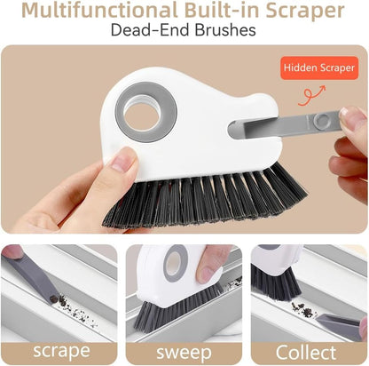 2-in-1 Groove Cleaning Brush with Hard Bristle and Hidden Scraper, Multifunction Crevice Tool for Window Track, Sliding Door, Gray