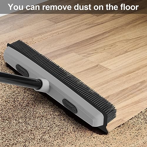Pet Hair Removal Rubber Broom with Squeegee with 59" Long Handle - color: Gray Rubber Broom