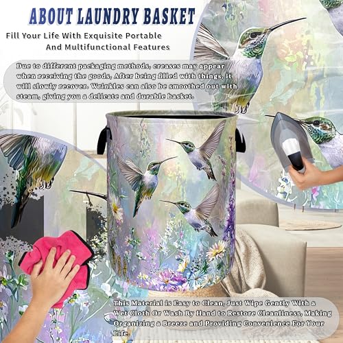 Beautiful Hummingbird Laundry Basket Oxford Cloth Hamper 18.9"x16.5" - color: Hummingbird Watercolor Floral