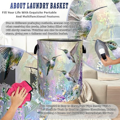 Beautiful Hummingbird Laundry Basket Oxford Cloth Hamper 18.9"x16.5" - color: Hummingbird Watercolor Floral