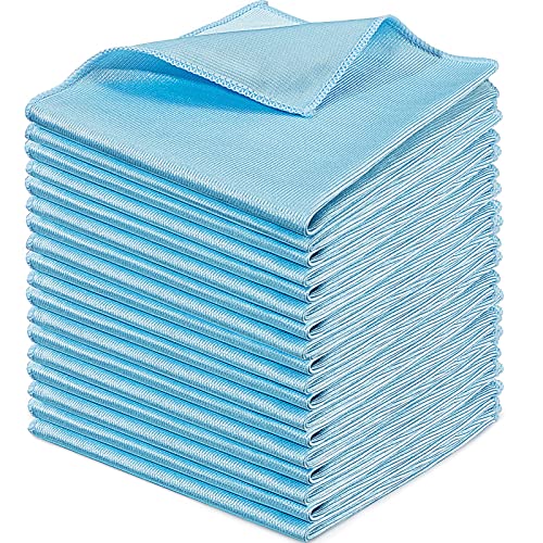 Tatuo 18 Pcs Microfiber Glass Cleaning Cloth,16 x 16 Inch,Blue Gray - color: Blue