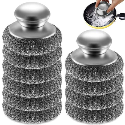 10Pcs Steel Wool Scrubber, Steel Wool Pads with 2Pcs Handle, Stainless Steel Scrubber for Dishes, Kitchen, Cleaning, Stoves, Pots and Pans, Grill, Wash Sink, Cleaning Dishes