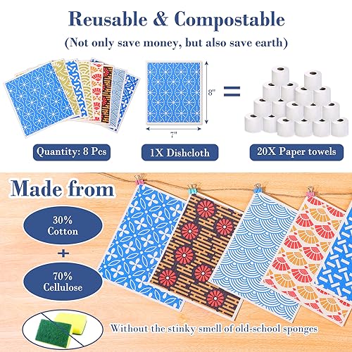 Lucomb 8 Pack Swedish Dishcloths for Kitchen, Reusable Dish Cloth Kitchen Towels Absorbent Sponges Fast Drying Swedish Dish Cloth for Washing Dishes Countertops Tables Cleaning - color: 8 Pack-persian Pattern
