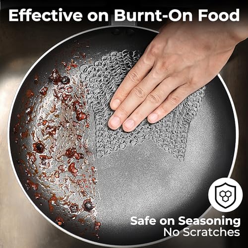 AMAGABELI GARDEN & HOME 10”x10” Stainless Steel Cast Iron Cleaner Chainmail Scrubber for Cast Iron Pan Skillet Cleaner for Dishes Cast Iron Pot Cookware Accessories BG263 - size: 10”x10”