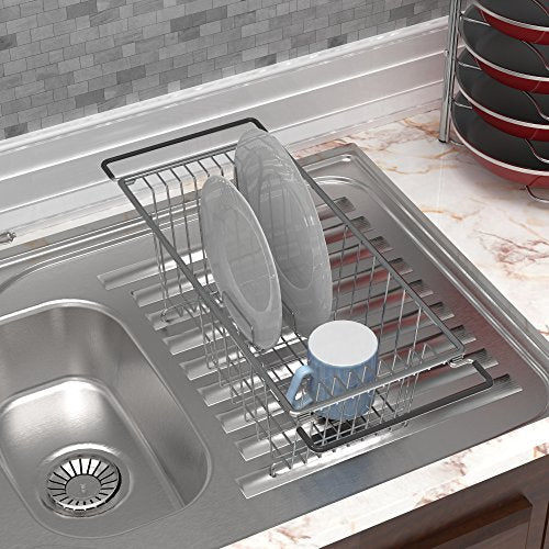 Simple Houseware Stainless Over Sink Counter Top Dish Drainer Drying Rack - color: Chrome, size: Medium