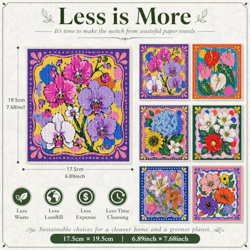 Shwing Swedish Dishcloths for Kitchen 6 Pack Colorful Floral Flower Pattern Reusable Paper Towels Kitchen Towels Dish Cloths for Washing Dishes Washable Quick Drying Super Absorbent Cleaning Cloths - color: Colorful Floral Flower