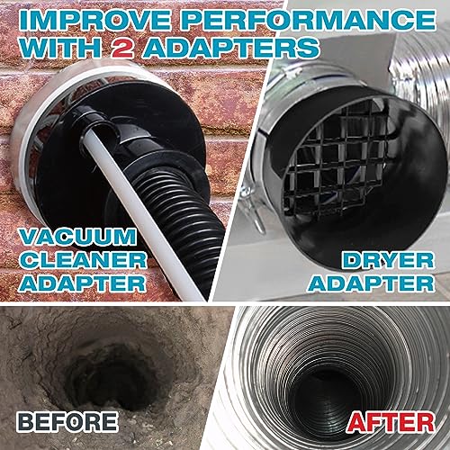 Sealegend 15-Piece Dryer Vent Cleaner Kit Omnidirectional Dryer Cleaning Kit Include 30 Feet Dryer Vent Brush, Black Dryer Lint Vacuum Attachment&Dryer Lint Trap Brush, Vacuum & Dryer Adapters - size: 30FT