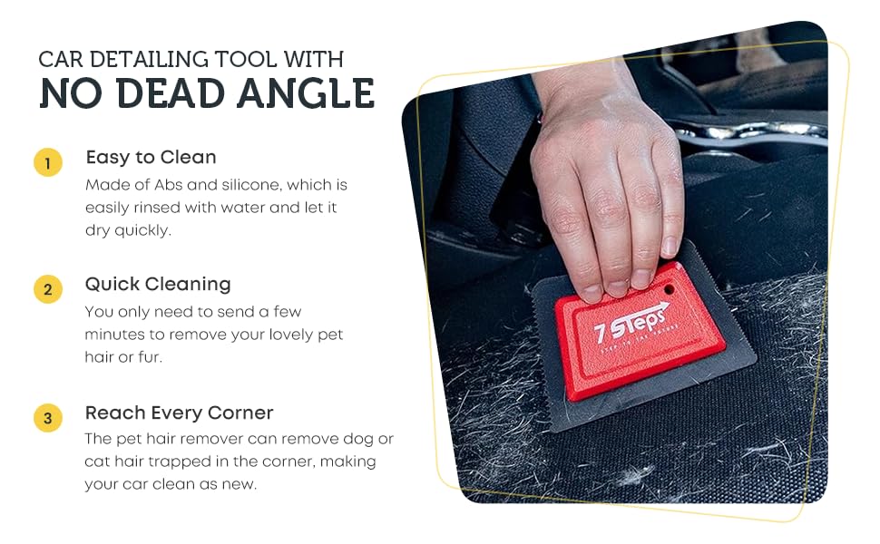 7 Steps - Mini Pet Hair Lint Fur Remover Detailer - Dog Cat Hair Remover - Auto Detailing Car Carpet Couch Furniture
