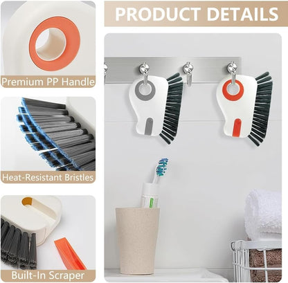2-in-1 Groove Cleaning Brush with Hard Bristle and Hidden Scraper, Multifunction Crevice Tool for Window Track, Sliding Door, Gray