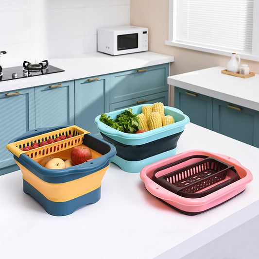 2.98 Gallon (11.28L) Collapsible Dish Basin with Drain Plug, Outdoor Multiuse Foldable Sink Tub, Dishpan, Wash Basin, Portable Kitchen Storage Tray for Camping, RV, Beverage Bucket (Yellow) - color: Yellow