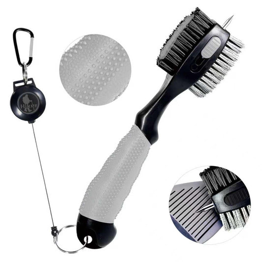 Hiker Golf Club Cleaning Brush with Groove Cleaner, Dual Sided Golf Club Brush, Oversized Wire and Nylon Brush Heads, 2ft Retractable Zipline Carabiner & Comfortable Rubber Grip Golf Accessories - color: Grey