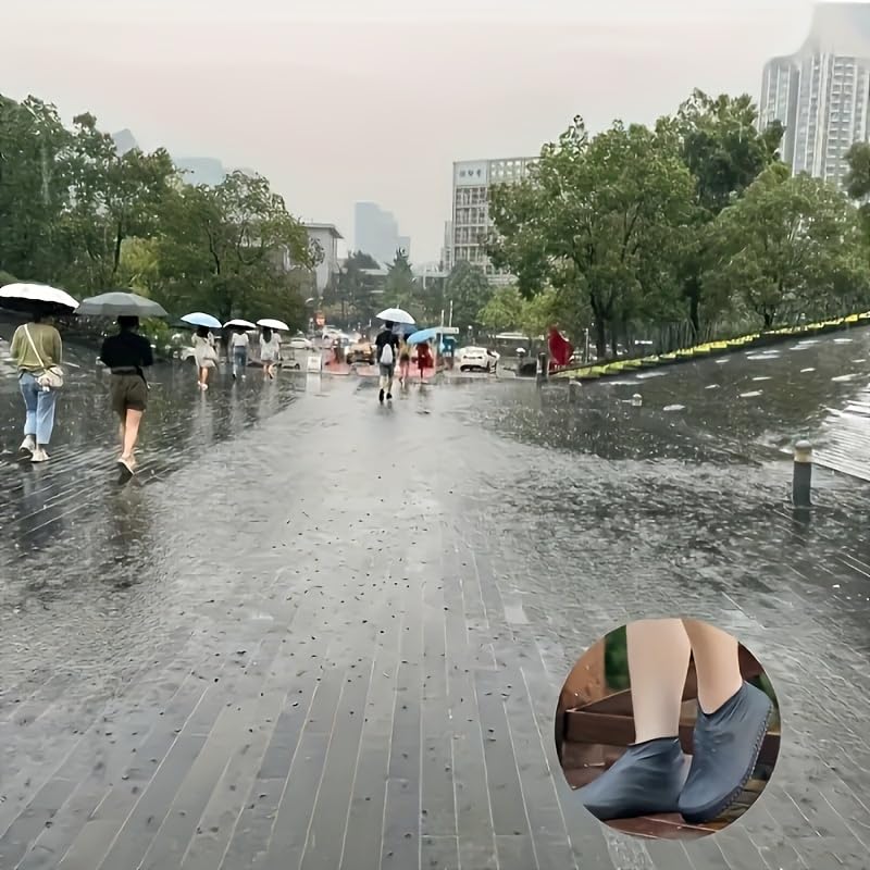 Waterproof Reusable Silicone Shoe Covers, Elastic Non-Slip Overshoes for Rain Mud Travel Commuting Outdoor Protection - color: White 2pair