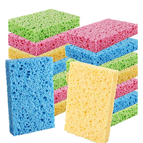PANYEE Cleaning Scrub Colored Sponge,Non-Scratch Kitchen Cellulose Dishwashing Sponge,16Pack Biodegradable Natural Sponge - size: 16 Count (Pack of 1)