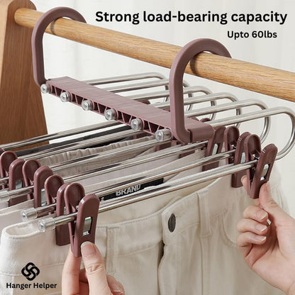 Hanger Helper Space Saving Pants Hanger, Vertical Closet Organizer Holds 6 Pairs, Foldable Multi-Layer Clothes Hanger for Jeans, Leggings, Trousers & Skirts, Closet Storage Organizer (Blue)