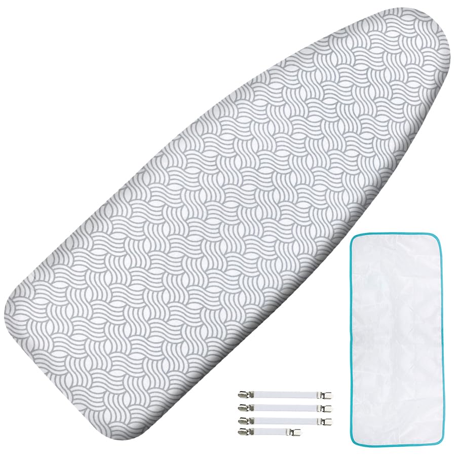Ironing Board Cover and Pad, Extra Wide 18x49, Extra Thick - color: White Wave, size: 18" x 49"