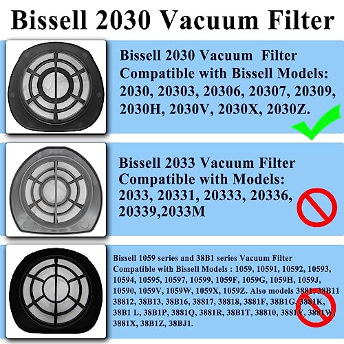 3 Pack 2030 Vacuum Filter & 6 Pack 2030 Foam Filter Compatible with Bissell Vacuum Cleaner Models 2030, 20303, 20306, 20307, 20309, 2030H, 2030V, 2030X, 2030Z - size: 3 Vacuum Filters & 6 Foam Filters