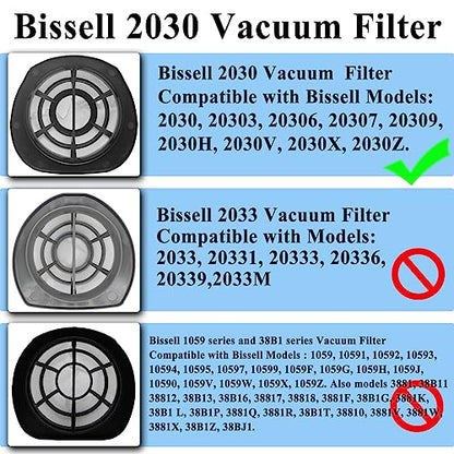 3 Pack 2030 Vacuum Filter & 6 Pack 2030 Foam Filter Compatible with Bissell Vacuum Cleaner Models 2030, 20303, 20306, 20307, 20309, 2030H, 2030V, 2030X, 2030Z - size: 3 Vacuum Filters & 6 Foam Filters