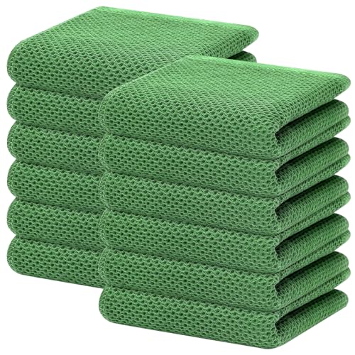 Homaxy 100% Cotton Waffle Weave Kitchen Dish Towels 12-Pack, Grass Green - color: Grass Green, size: 13 X 28 - 12 Pack