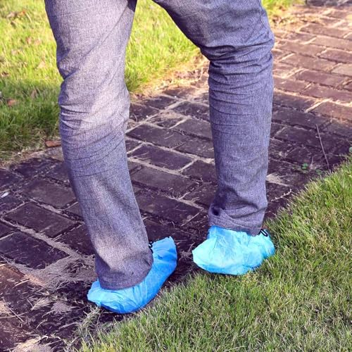 G & F Products Disposable Shoe Covers, Slip-Resistant Booties, Heavy-Duty, Waterproof, Elastic Band, Non-Slip Silicone Sole, Reusable, Protects Floors, Blue, 11 Us Men & 13 Us Women, 200 Pieces - size: Large 200 Pack