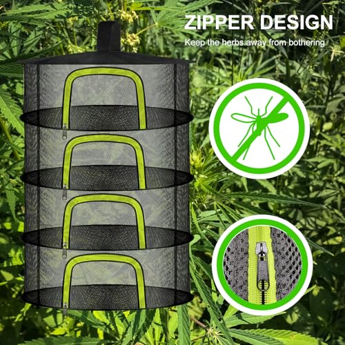 Doacpr 4-Layer Hanging Herb Drying Rack, Foldable Mesh Net with Zipper - size: 4 Layers-23.62''