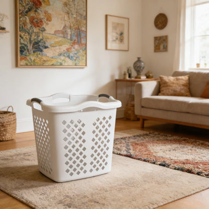2-bushel capacity laundry baskets with silver handles, white, 2-pack