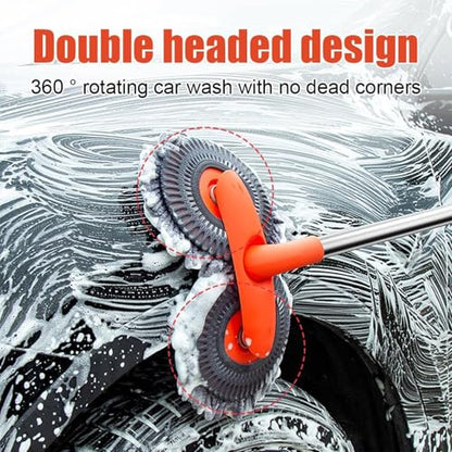 Retractable Double Head Car Wash Brush 360° Rotating Long Handle Car Cleaning Kit Brush Chenille Microfiber Car Wash Mop Not Hurt Paint Scratch Free((Single Set + 1 Spare Brush Head) - color: Single Set + 1 Spare Brush Head