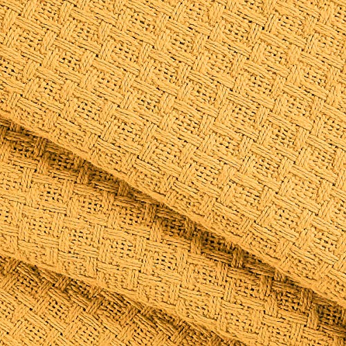 Belizzi Home 100% Cotton Bed Blanket, Breathable Bed Blanket Twin Size, Cotton Thermal Blankets Twin, Perfect for Layering Any Bed for All Season, Mustard Yellow - color: Mustard Yellow, size: Twin (60 in x 90 in)