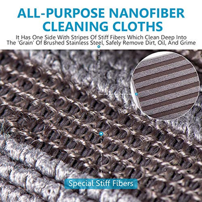 8 Pack Stainless Steel Cleaning Cloth, Double-Sided Microfiber Stainless Steel Cleaner for Kitchen Stovetop, Multi-Purpose Non-Scratch Cleaning Towel, Stripe Pattern, 12 x 12 Inches - color: Gray Stripe Pattern Stainless Cloth