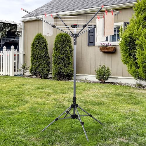 STO STO Portable Umbrella Clothesline, 82 Feet Rotary Drying Rack with Adjustable Height, Freestanding Laundry Line for Backyard, Patio, Balcony & Camping, Easy Setup with Carry Bag, No Tools Required - size: 82 Feet