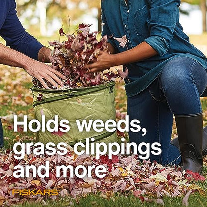 Fiskars Kangaroo Collapsible Garden Bag for Yard Waste, 10 Gallon Reusable Container for Lawn Care and Gardening