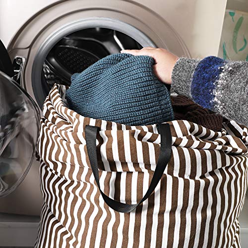 SWISSELITE Heavy Duty Laundry Bag, Large Travel Dirty Clothes Bag - color: Stripe Coffee