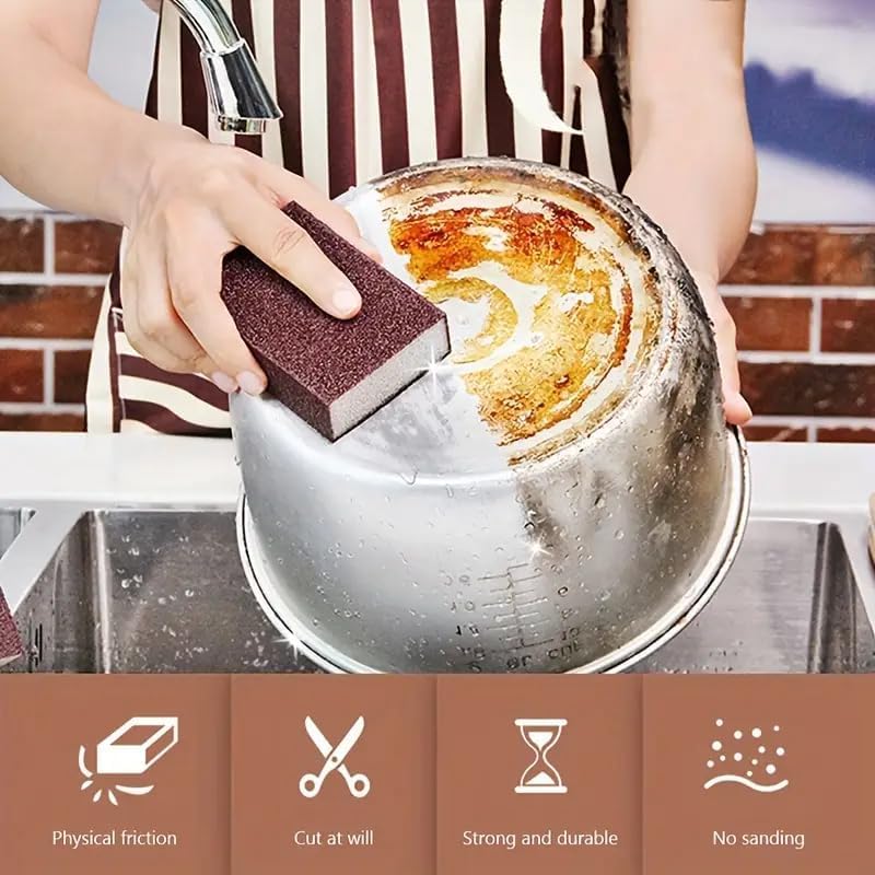 1pc Emery Magic Wipe Sponge, Pot Bottom Cleaning Descaling lron Rust Removal Dishwashing, Scouring Pads, Power Decontamination, Kitchen Toilt Supplies Tool - color: Brown